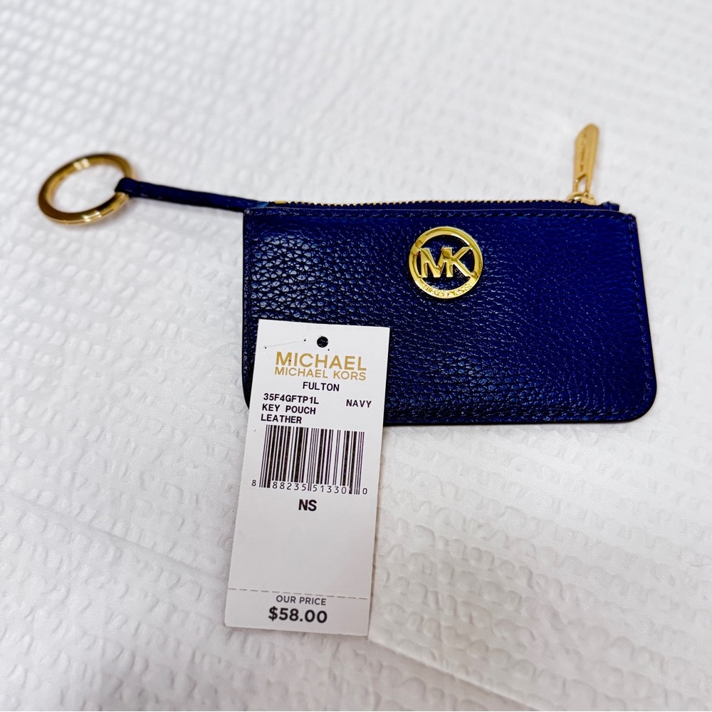 Michael Kors Royal Blue Key Pouch with Gold Logo